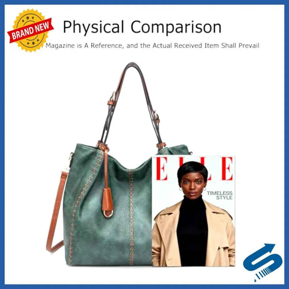 Soft Leather Hobo Shoulder Bag Tote with Rivet Detail Structured Purse - Picture 4 of 7